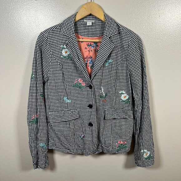 Sundance Tansy Gingham Floral Blazer Jacket Size Small Blue Linen Embroidery - Picture 2 of 11